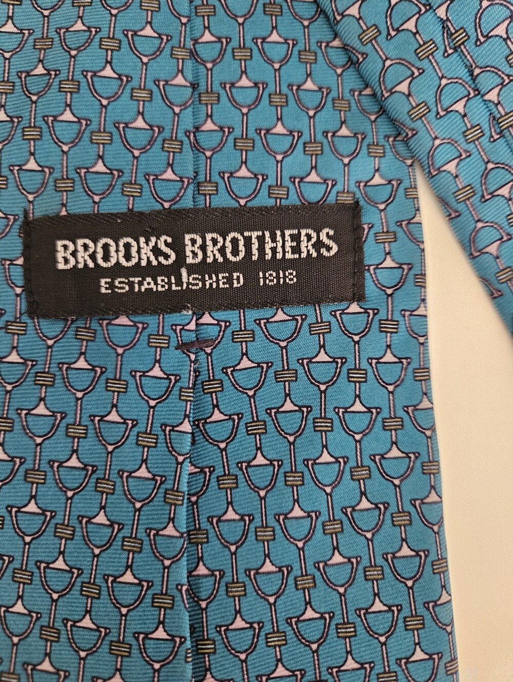 BROOKS BROTHERS Teal Blue Pink Equestrian Horse Bit Print Silk Tie - Picture 5 of 8